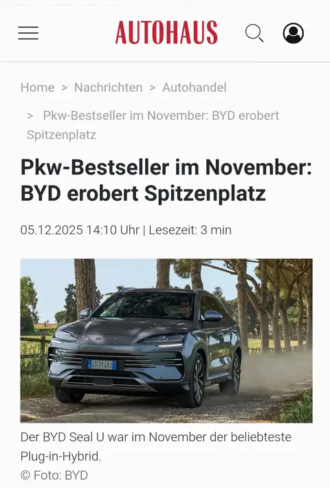 宋PLUS首夺德国插混月度销冠 比亚迪全球化驶入“快车道”